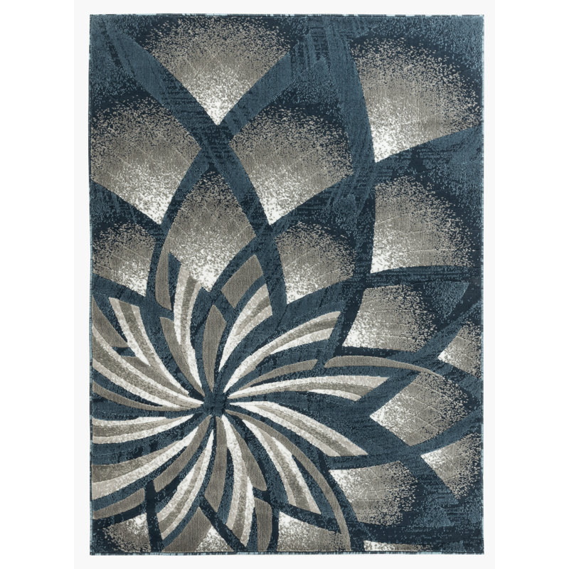 Ebern Designs Kimbrel Floral Power Loom Blue/Gray/Ivory Rug & Reviews